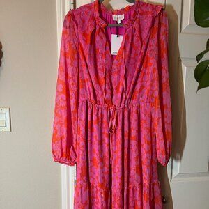 NWT Women's SugarLips Pink & Red Floral Long Sleeve Tiered Dress - Medium